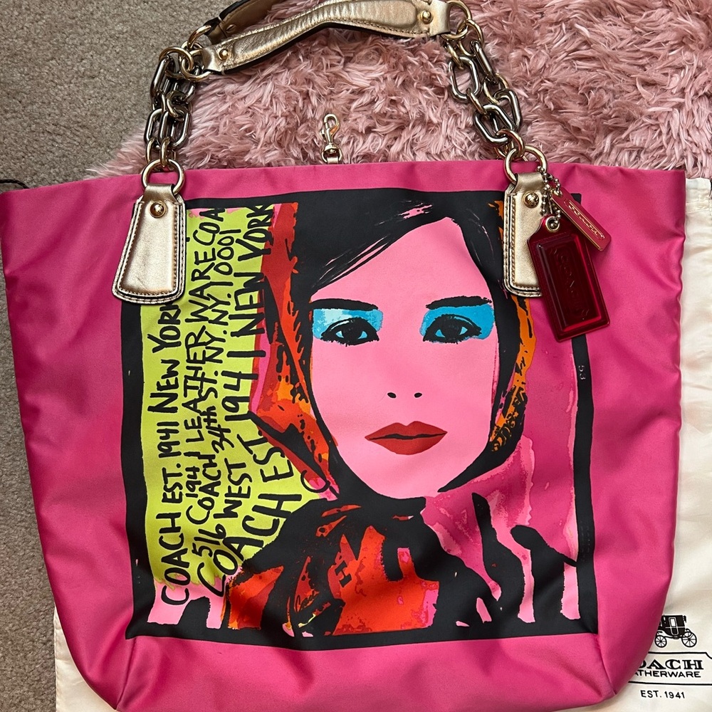 Coach Kristin Hot Pink Graphic Tote Limited Edition Pop Art XL
